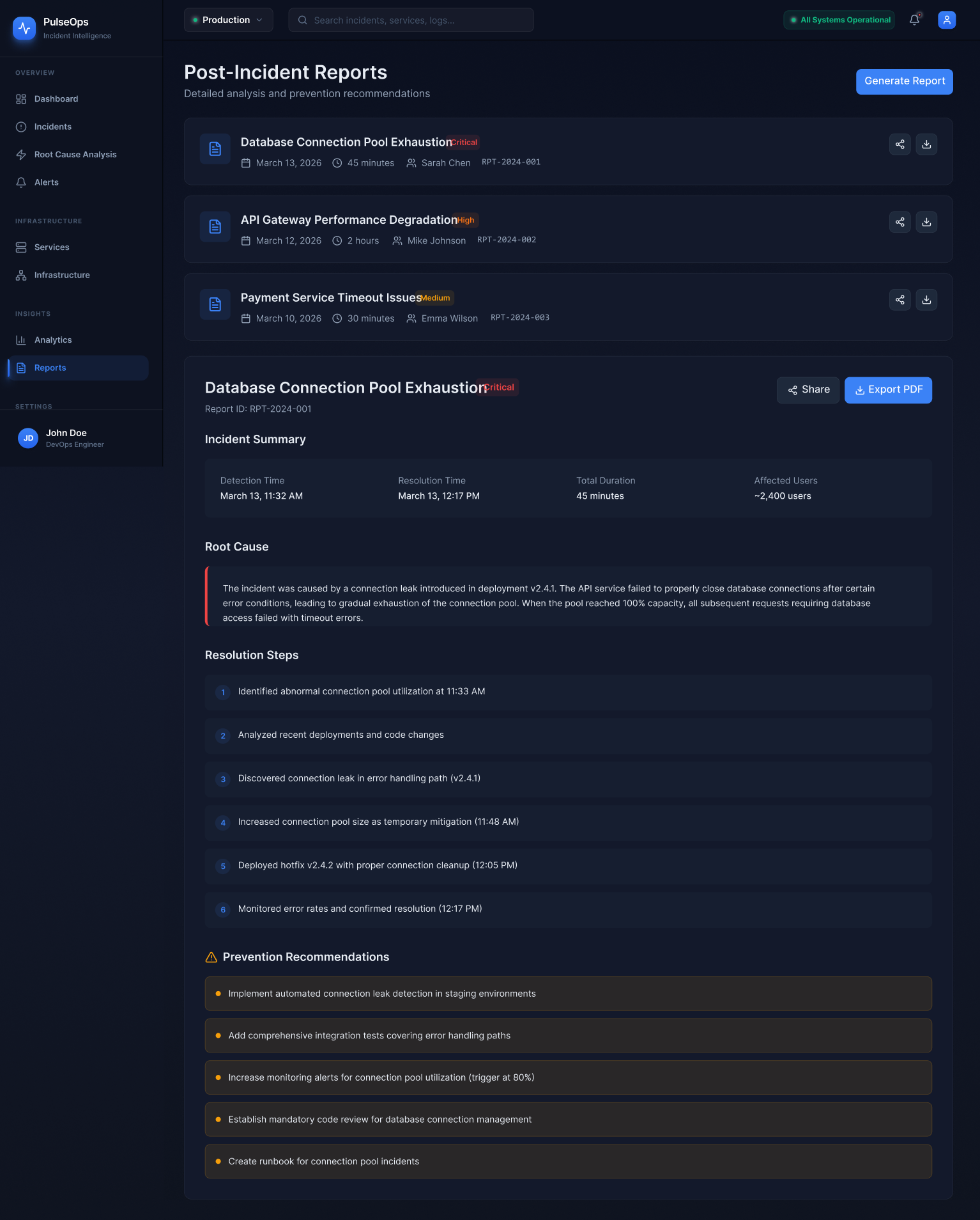 PulseOps post-incident reports